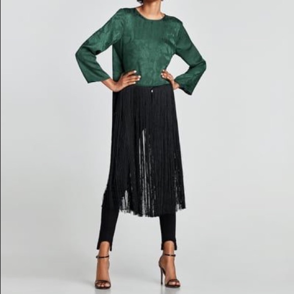 Zara silk fringe crop top.